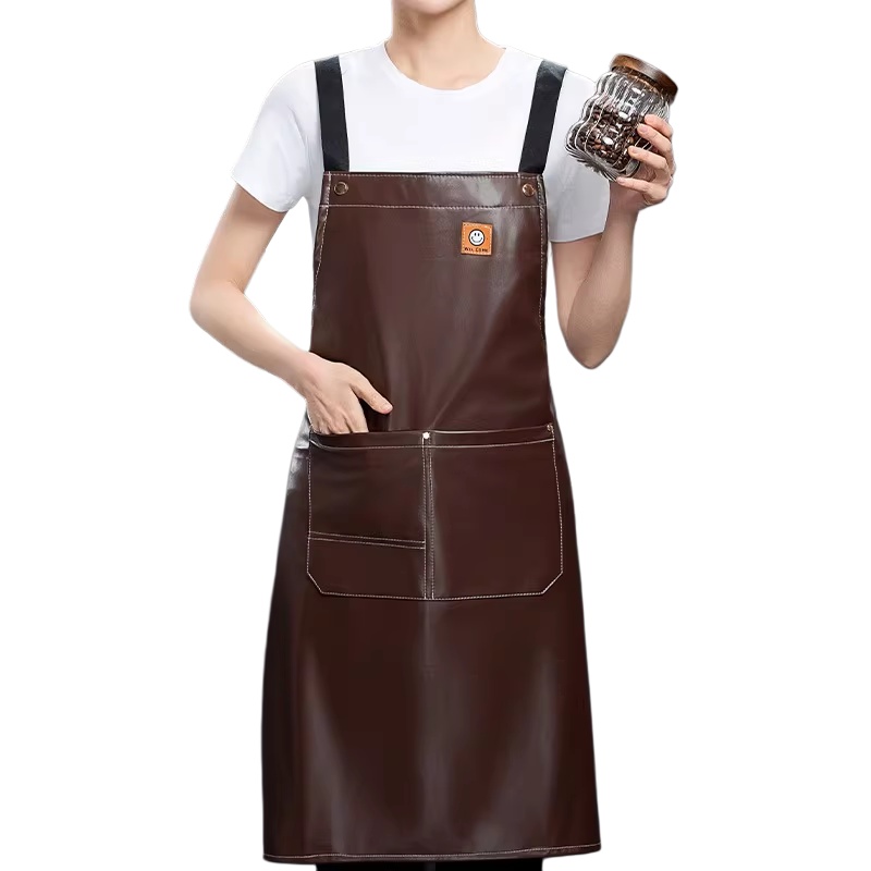咖啡廳烘焙店專用防污防水皮革圍裙 - 酒店餐飲美髮美甲多功能圍裙訂造