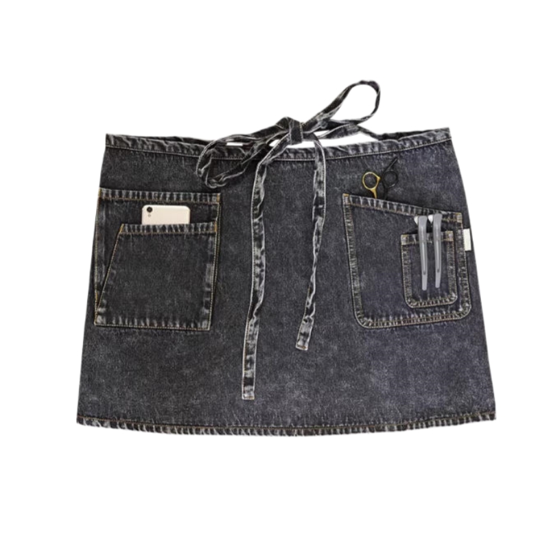 時尚丹寧半身圍裙:多口袋設計,咖啡師、髮型師、餐飲工作必備,香港制服訂造首選