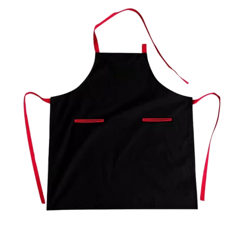 耐用防污黑紅撞色圍裙訂造,廚房餐飲烘焙多功能圍裙