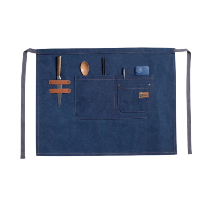 耐磨丹寧半身圍裙：多功能口袋設計，餐飲烘焙制服訂造首選