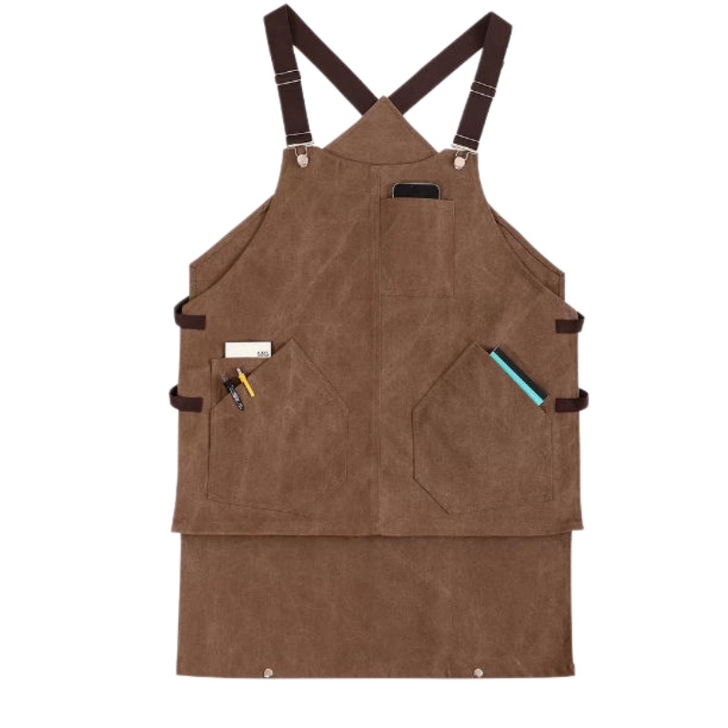 耐磨防水帆布圍裙：多功能交叉背帶設計，咖啡師、廚師、園藝師專業之選