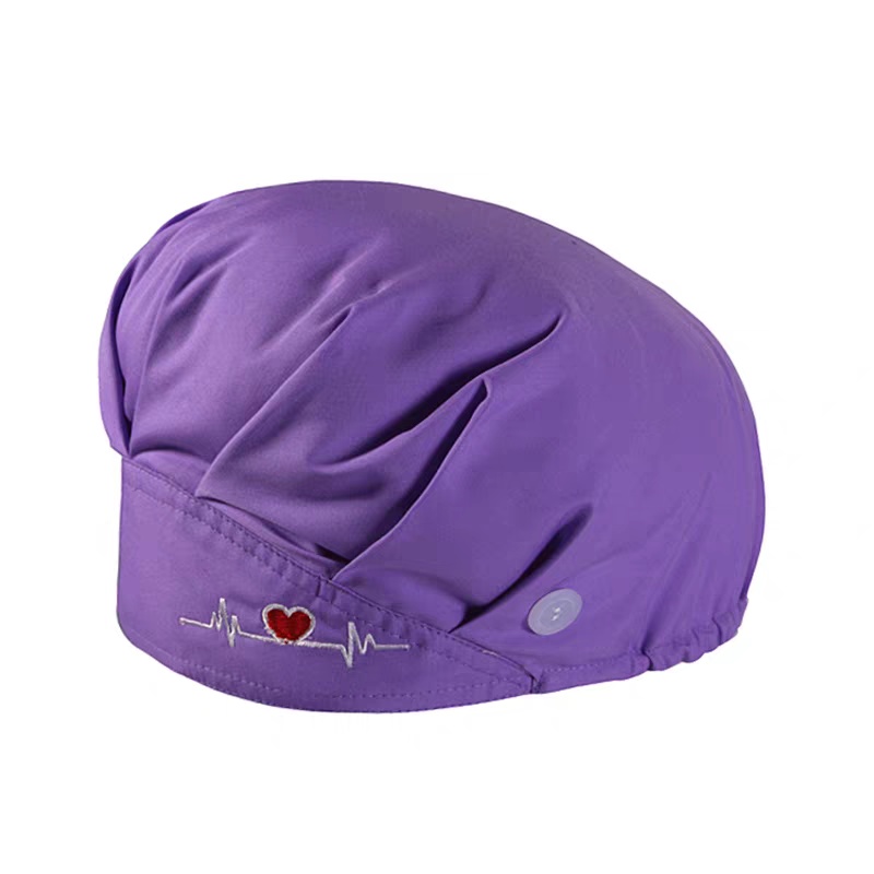 透氣吸汗心電圖刺繡醫護帽 紫色，舒適耐用制服訂造首選