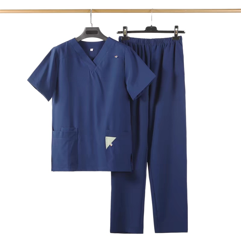透氣耐磨深藍色V領洗手服套裝:醫護人員專業之選,香港制服訂造首選