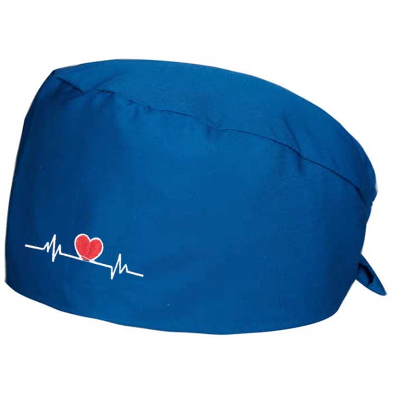 透氣吸汗醫護手術帽：藍色心電圖愛心印花，專業舒適訂製