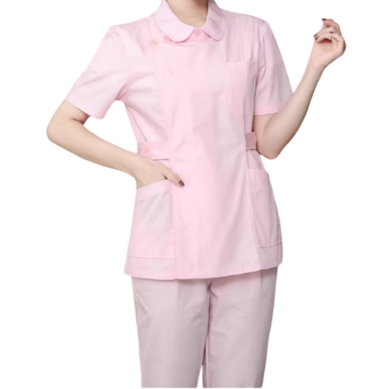 輕柔透氣粉色護士服套裝：圓領短袖設計，專業舒適，專為醫護人員訂造