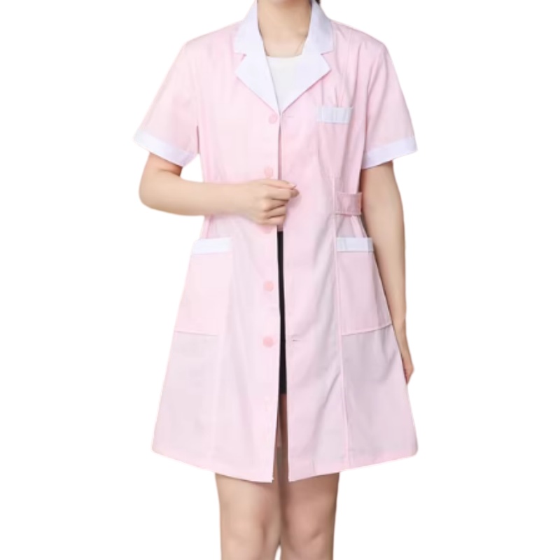 透氣舒適粉色短袖護士袍/實驗室袍，專業制服訂造首選