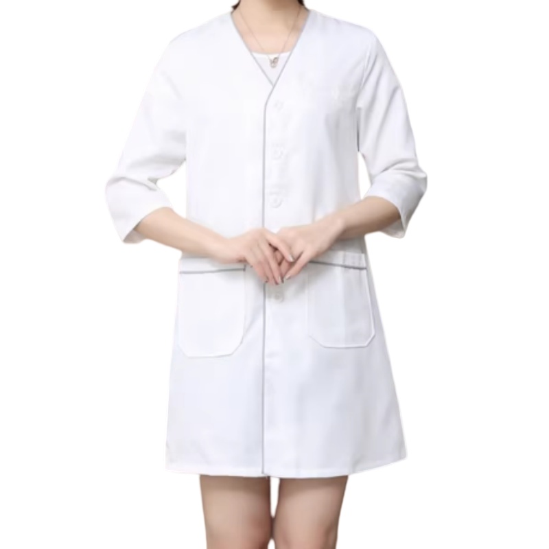 專業V領七分袖護士袍/美容師制服 - 透氣耐穿，香港制服訂造首選