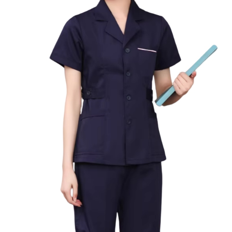 透氣耐磨深藍色短袖護士服套裝，舒適專業，香港制服訂造首選