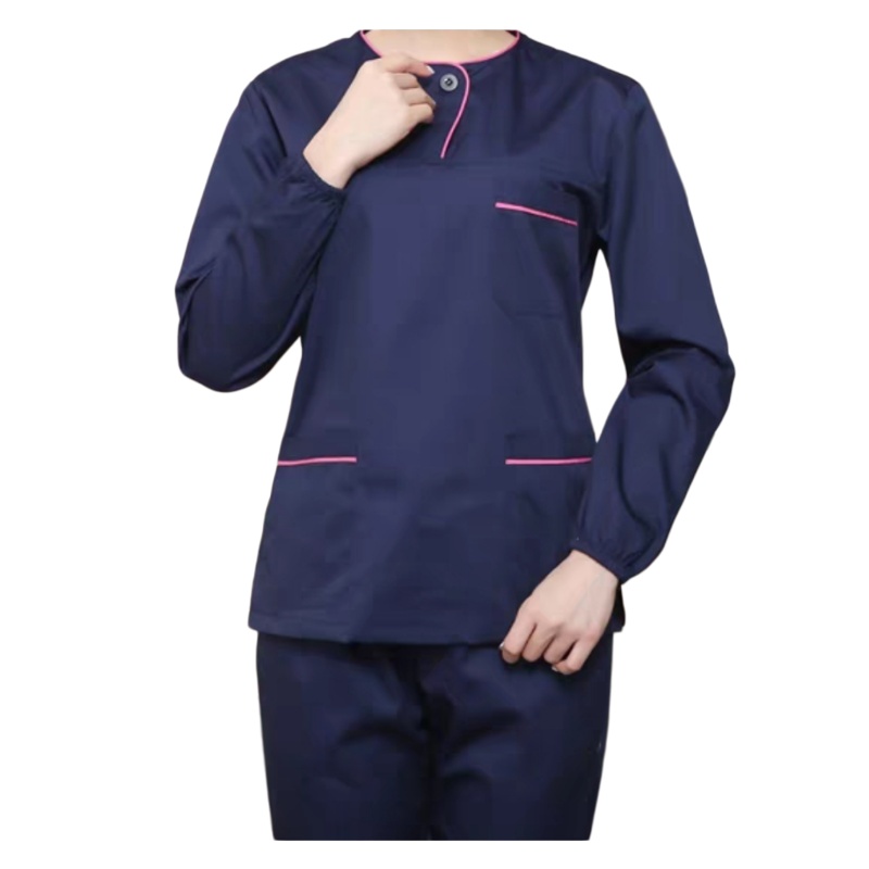 透氣耐磨深藍粉邊洗手服套裝，醫護人員專業之選