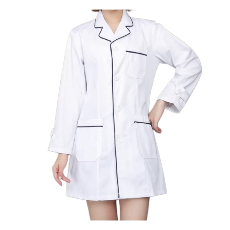 專業醫護實驗袍:經典白底黑邊設計,舒適耐用,展現專業形象