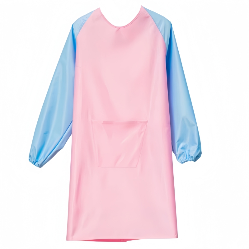 防水罩衣圍裙:粉藍撞色設計,防污耐用,學習玩樂好幫手 1