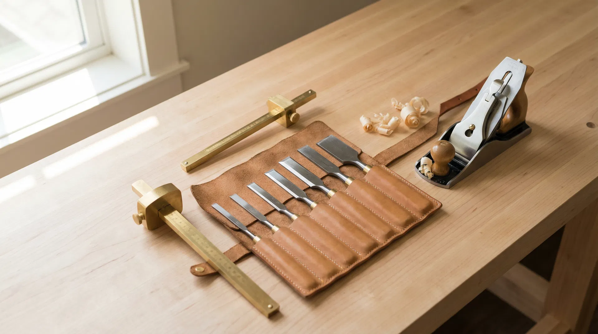 Carpenter's workbench with quality hand tools