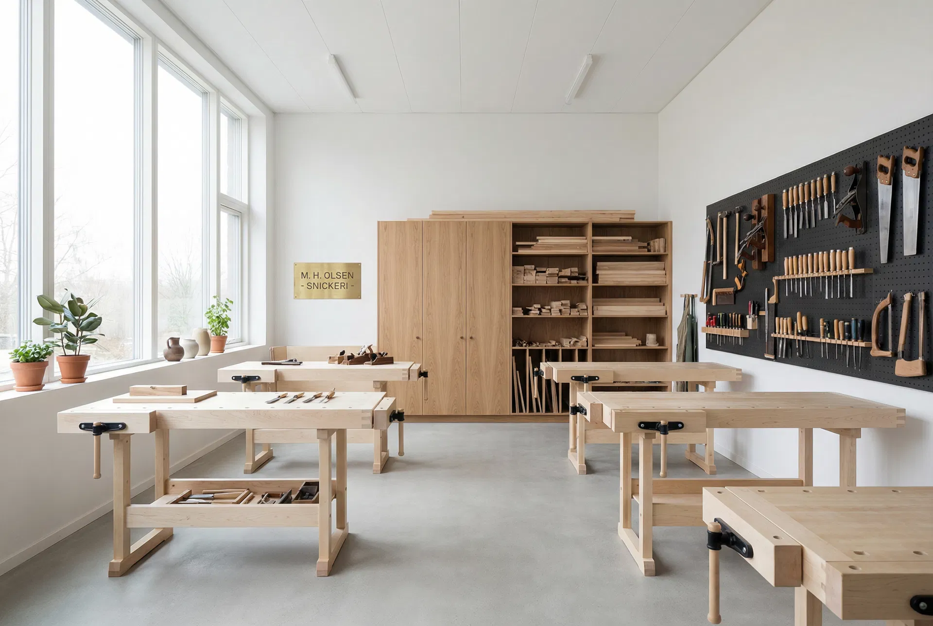 Clean woodworking workshop