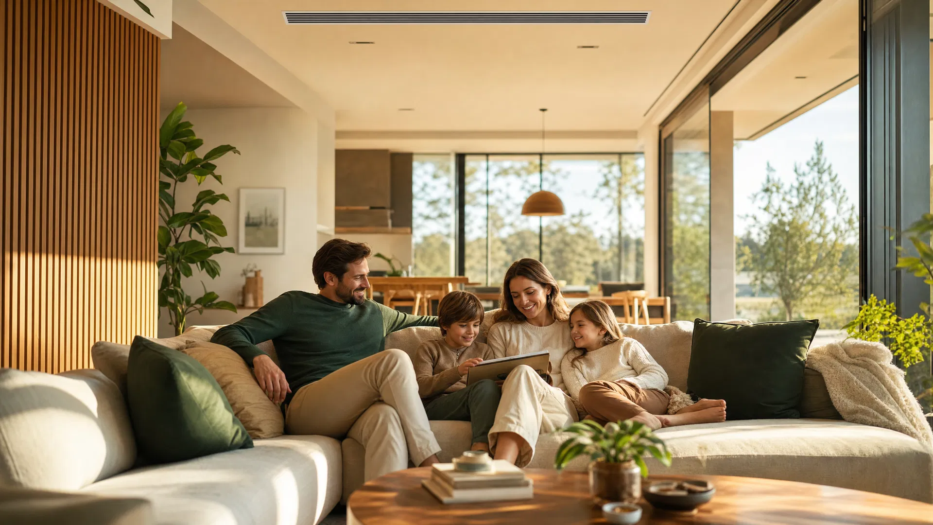 Family enjoying comfortable home