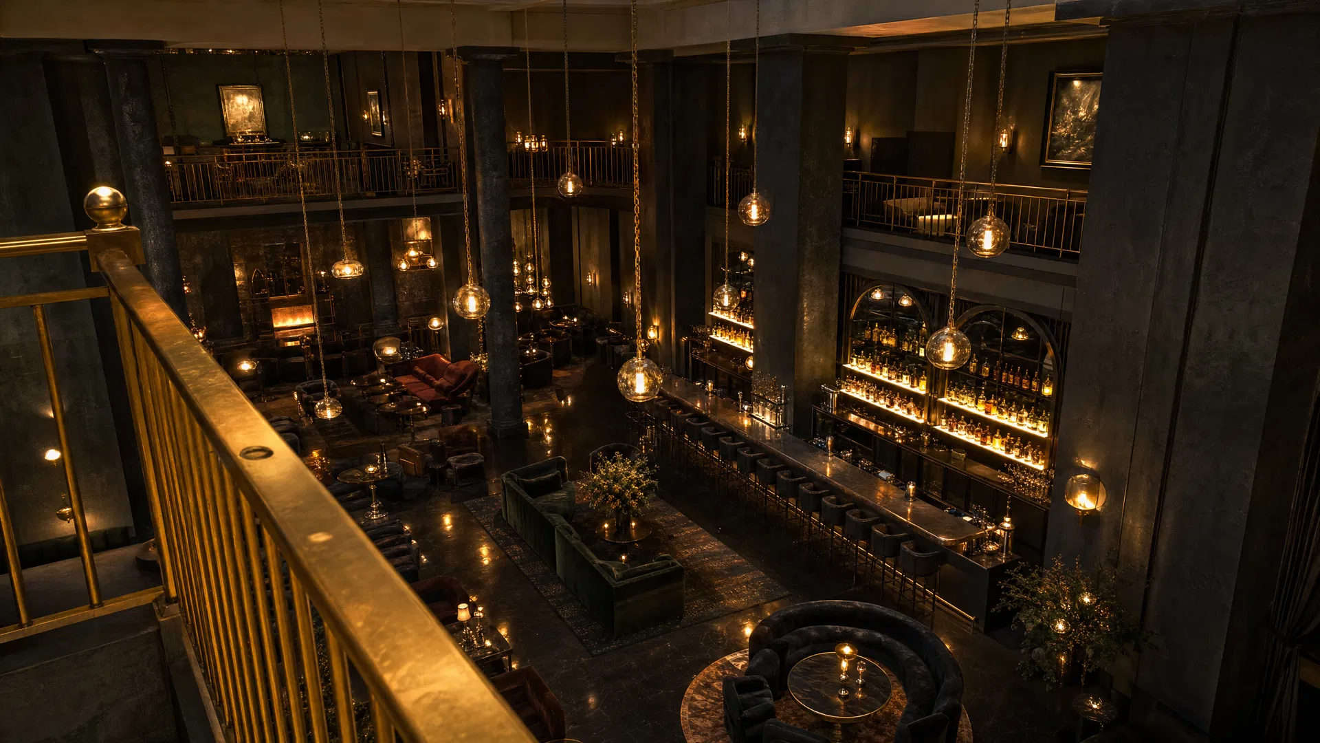 View from mezzanine overlooking the private club below