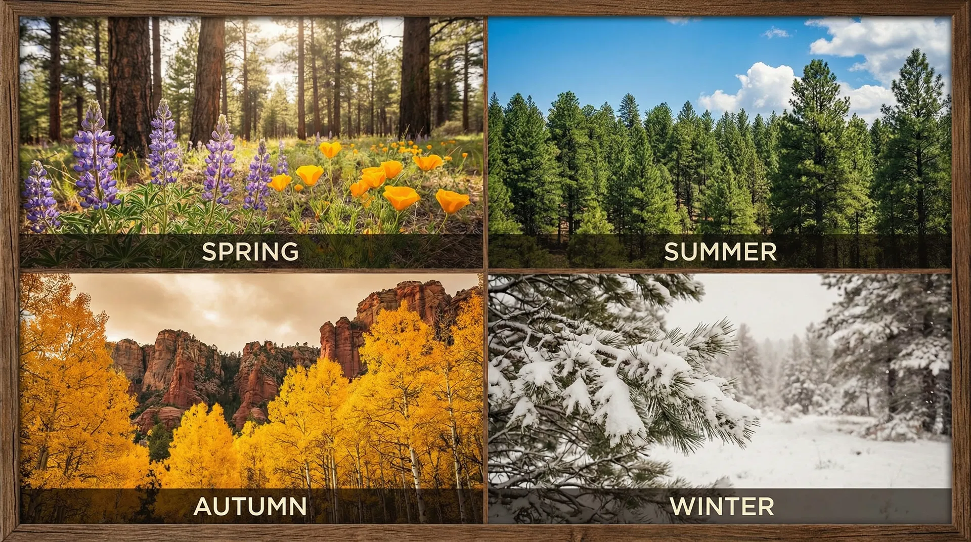 Aerial twilight view of Forest Dells home among Ponderosa pines, Payson Arizona