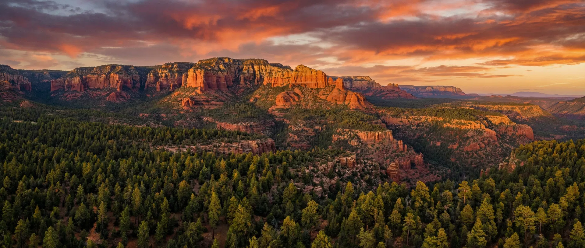 Mogollon Rim panoramic landscape with ponderosa pine forest and red rock cliffs