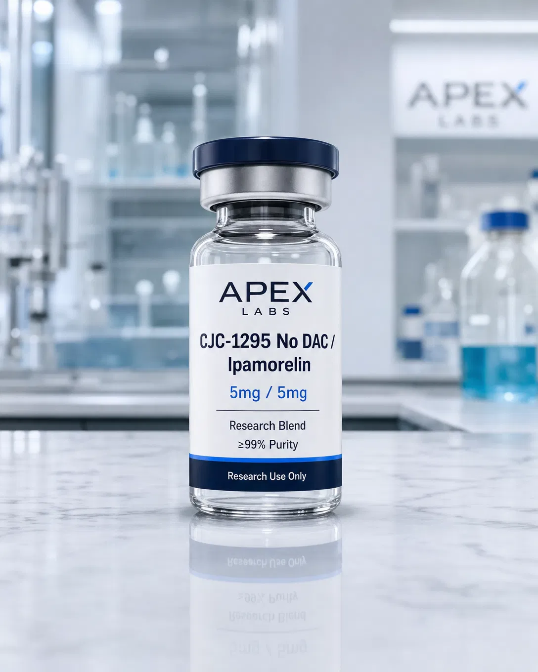 2X Combo CJC-1295 No DAC / Ipamorelin 5mg / 5mg full APEX LABS branded research bottle