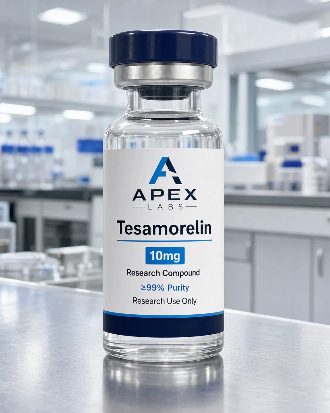 Tesamorelin 10mg full APEX LABS branded research bottle