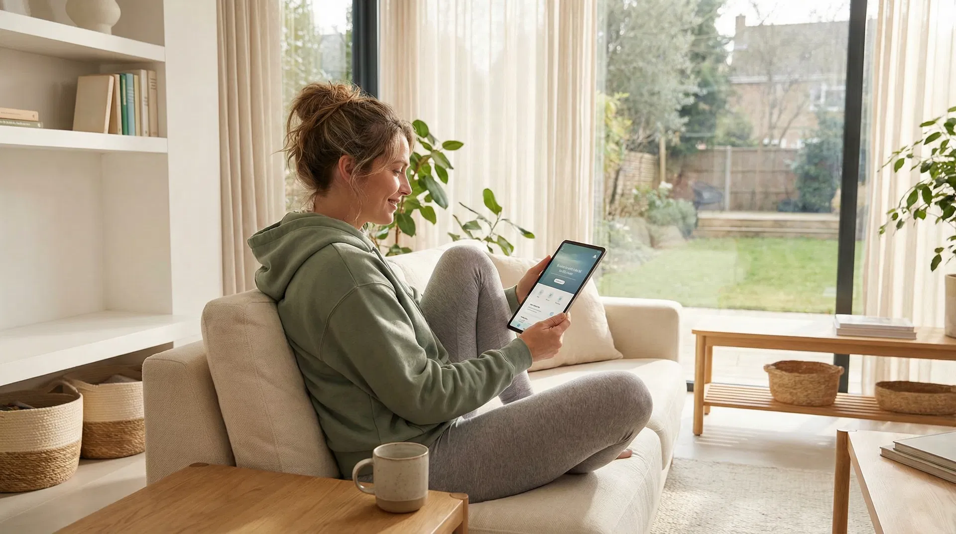 Woman using wellness guidance on tablet