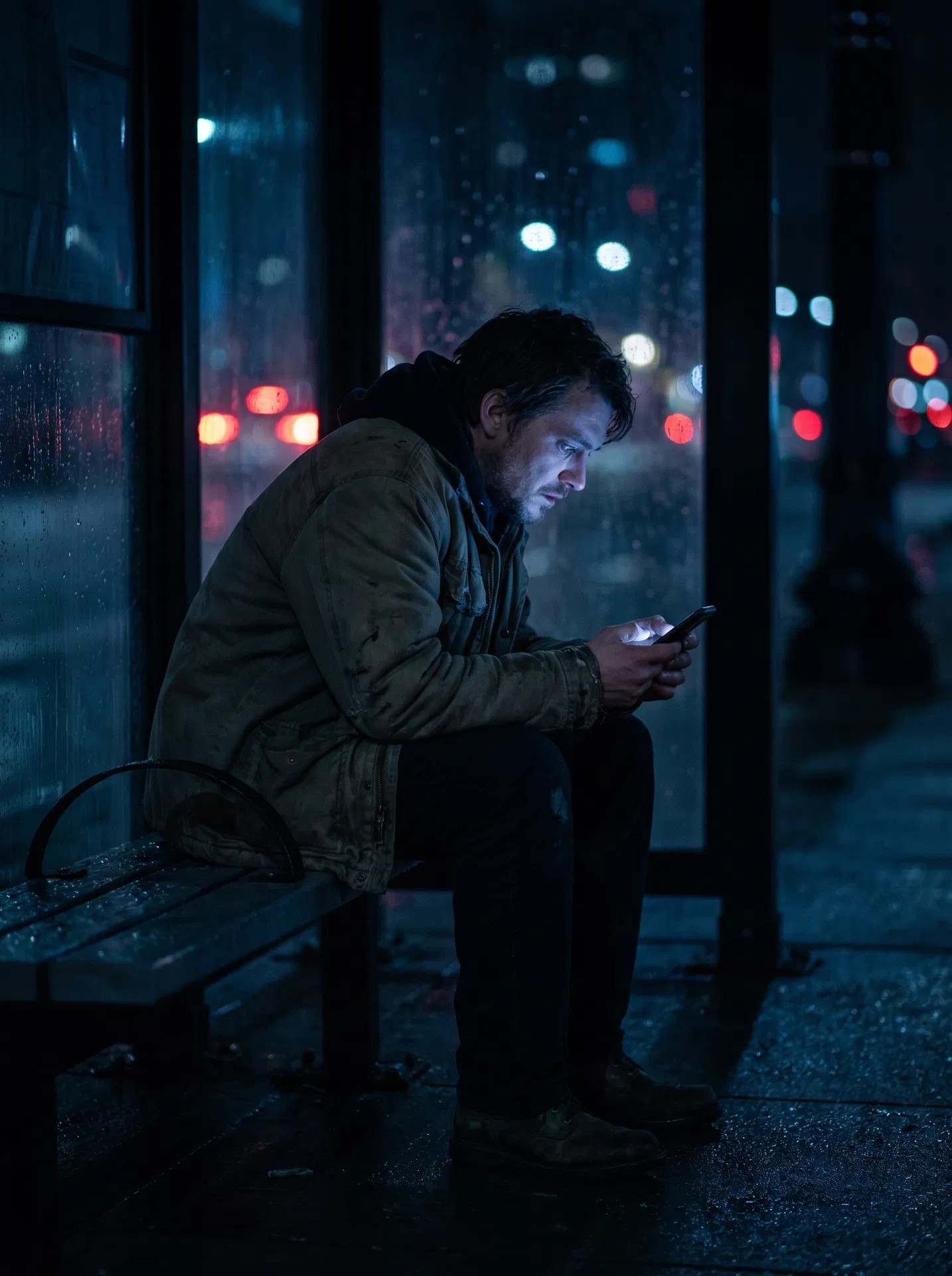 Person alone at night on their phone, searching for connection