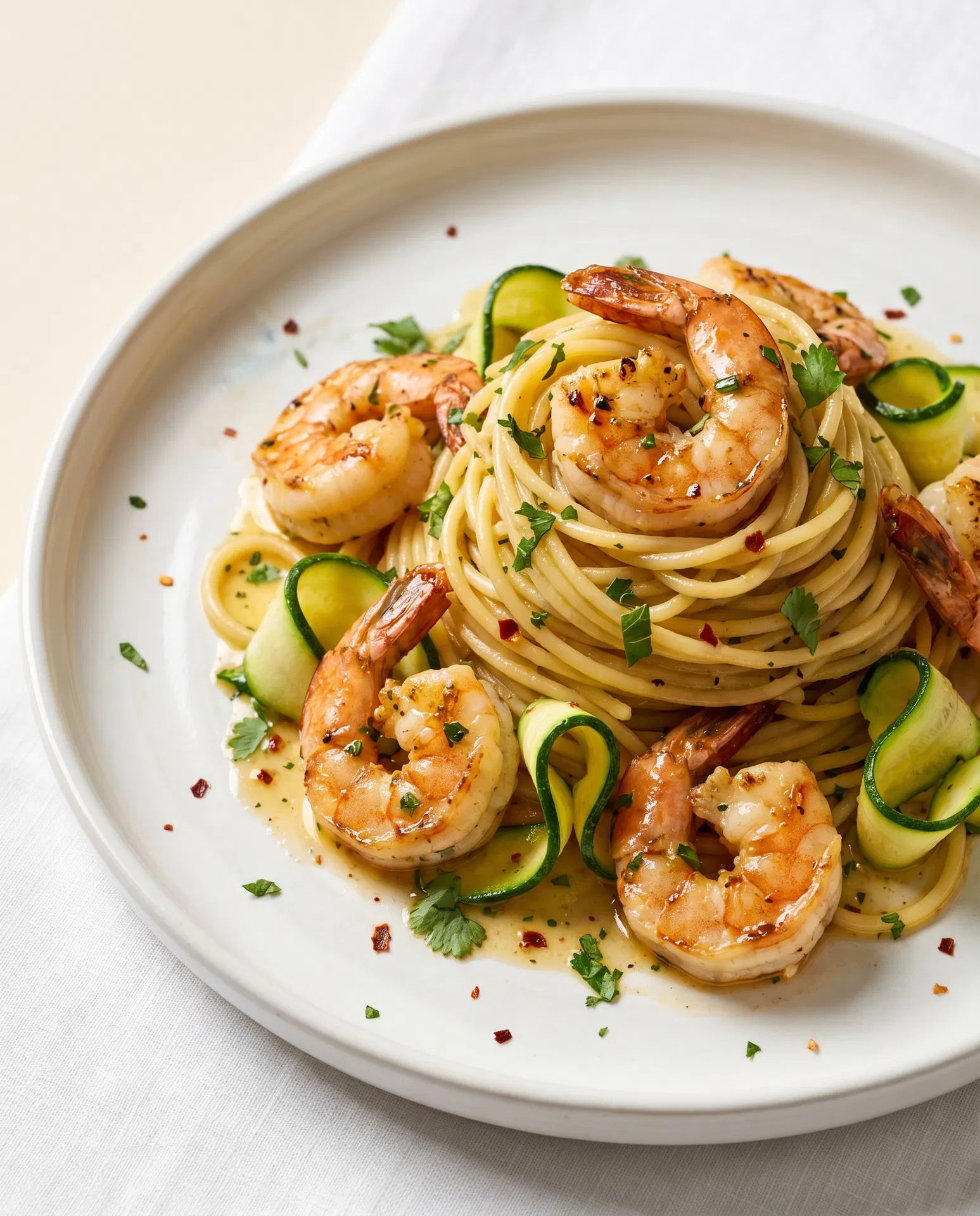 Swahili Coast Garlic Prawn Pasta with Zucchini Ribbons