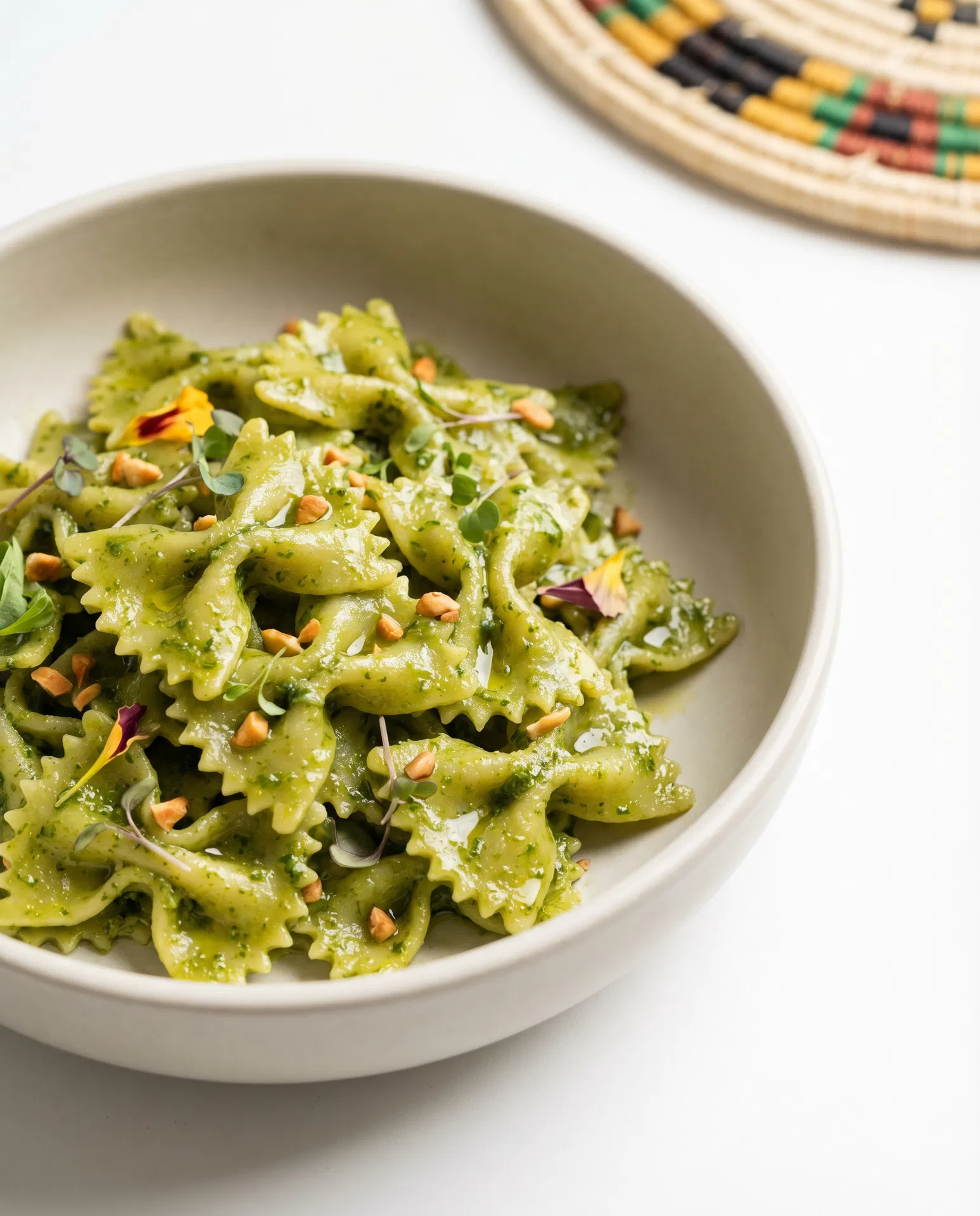Emerald Basil & Toasted Almond Pesto with Farfalle