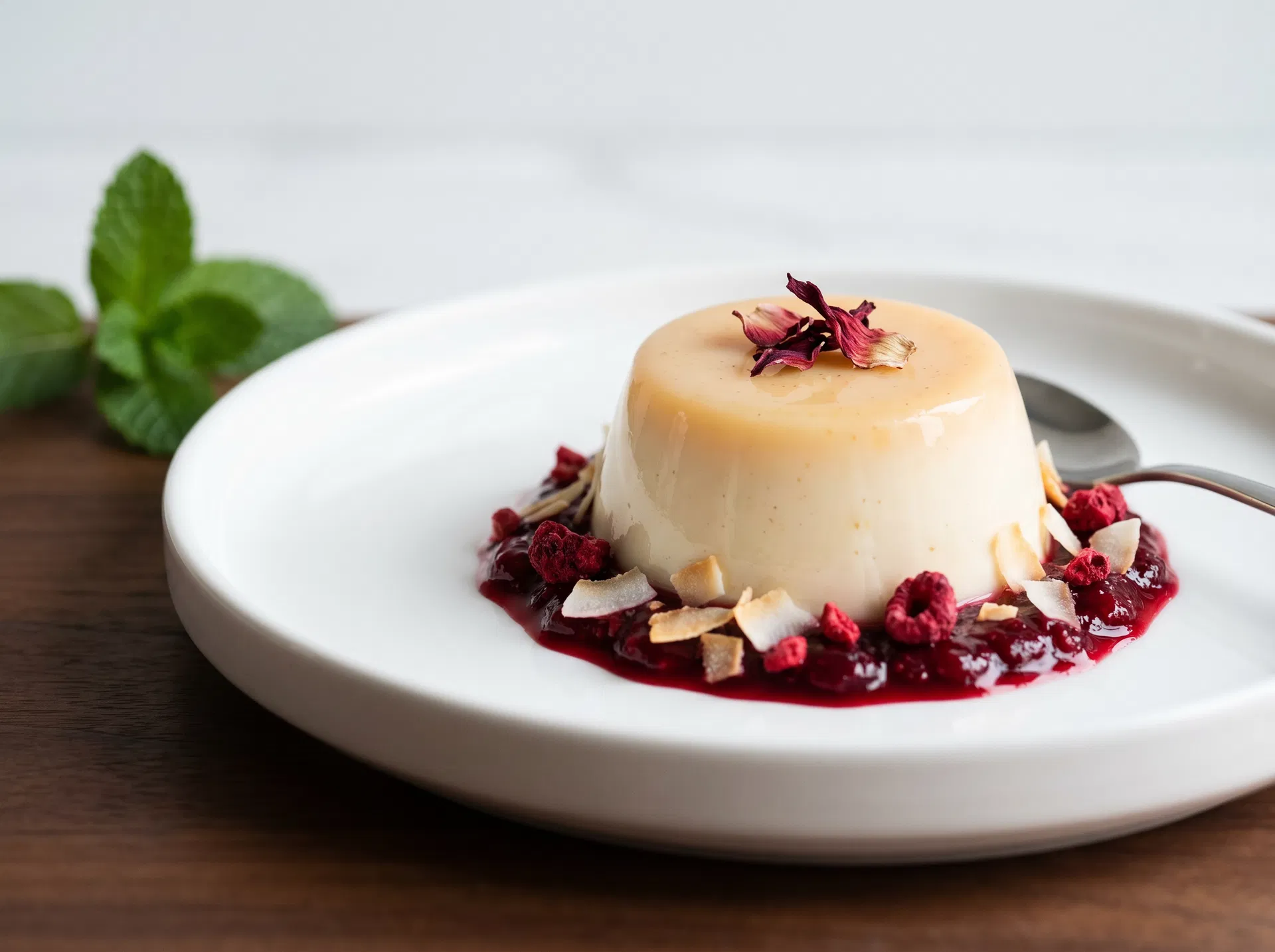 Spiced Mango & Coconut Panna Cotta with Hibiscus-Berry Compote