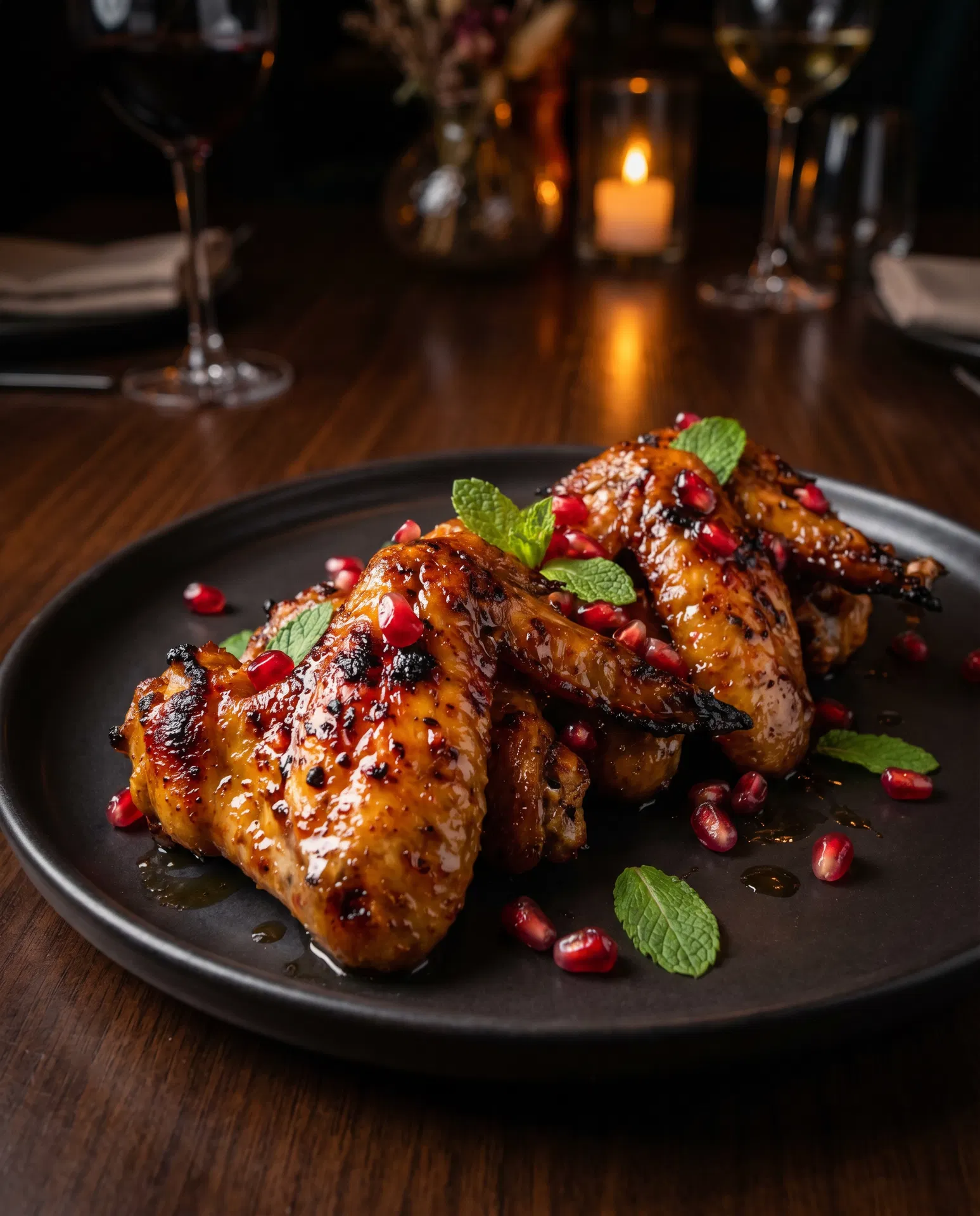 Spiced Pomegranate and Mint Glazed Chicken Wings