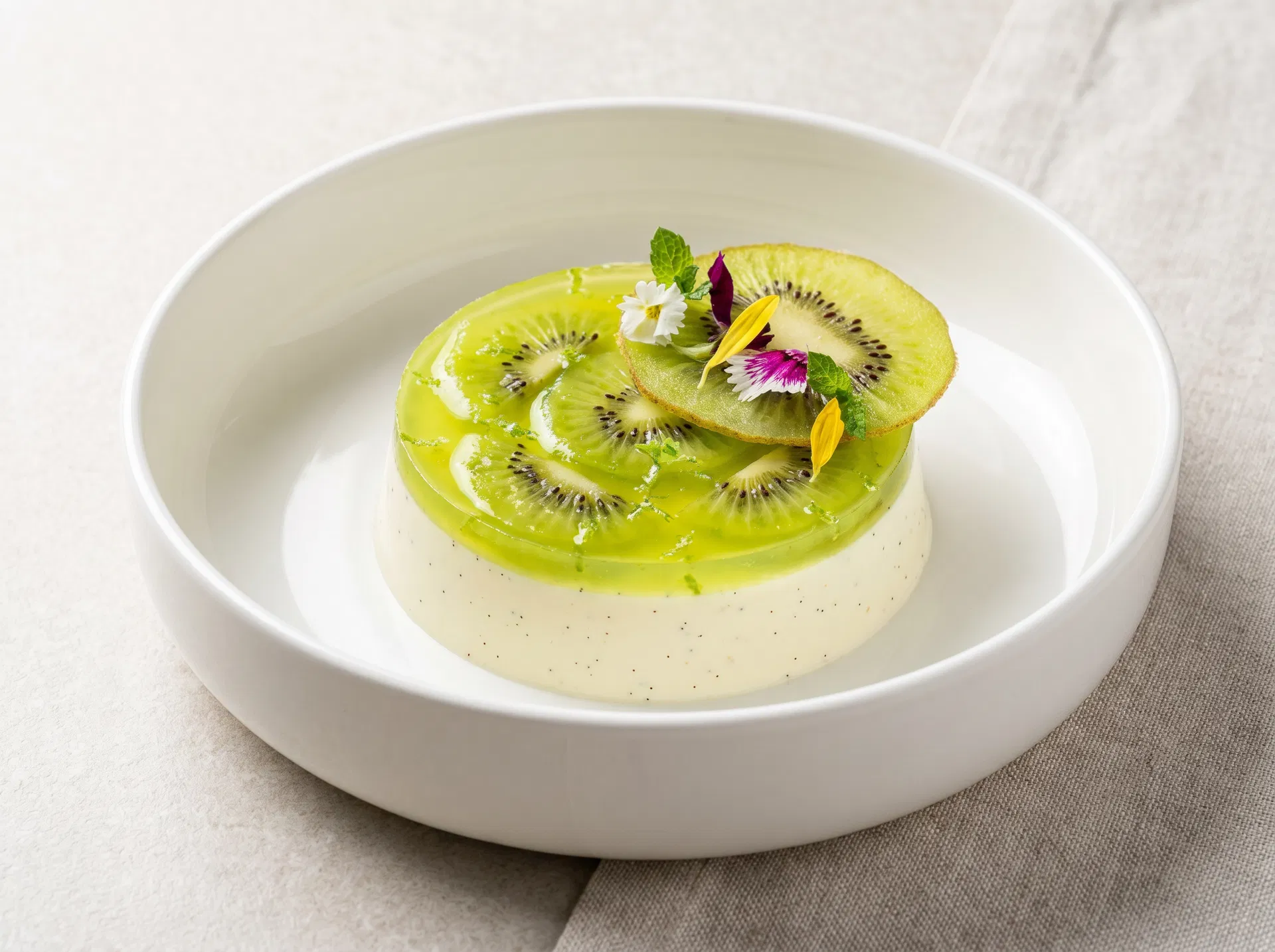 Madagascar Vanilla Panna Cotta with Kiwi-Lime Jelly