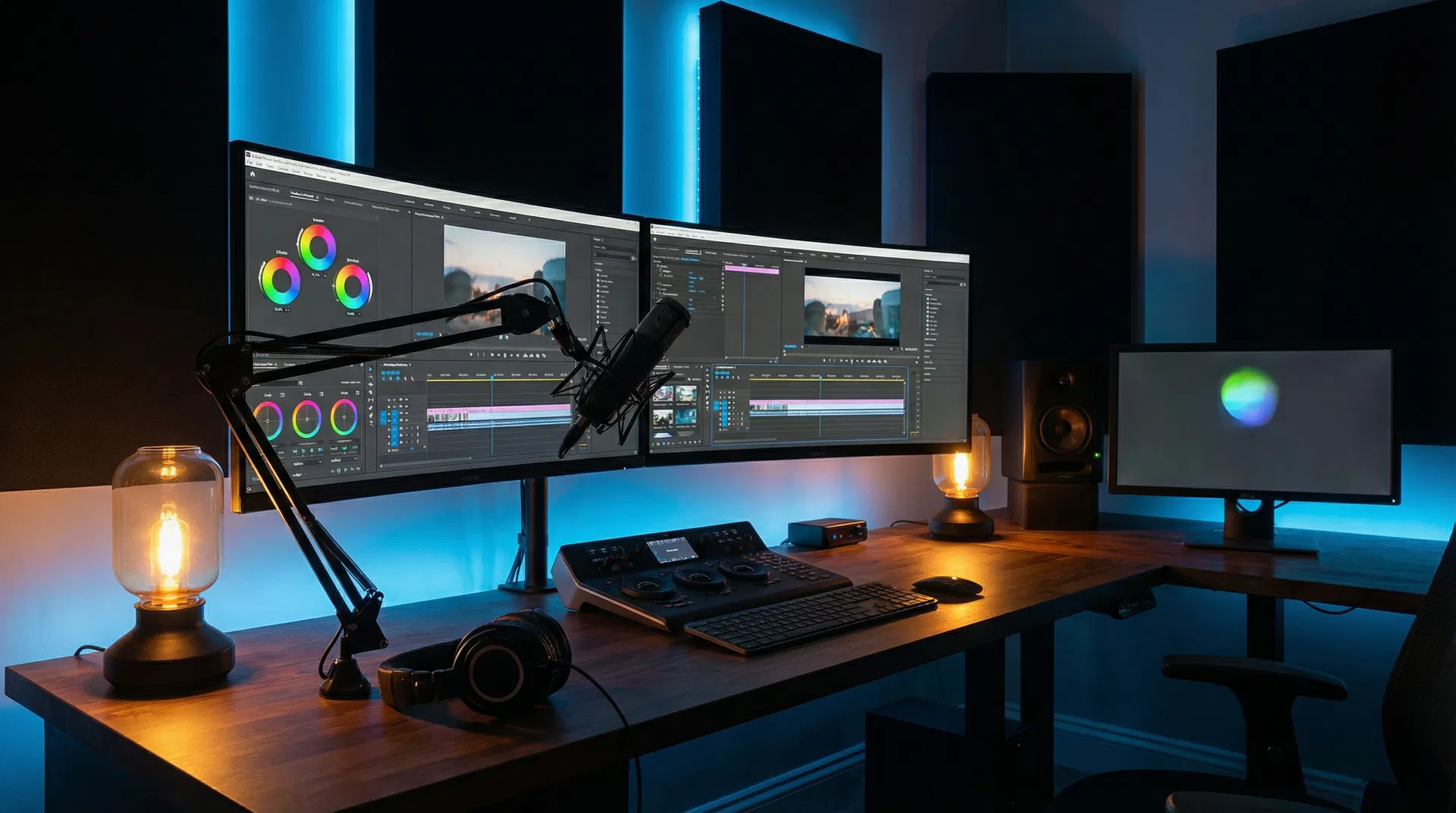 Professional video editing workspace