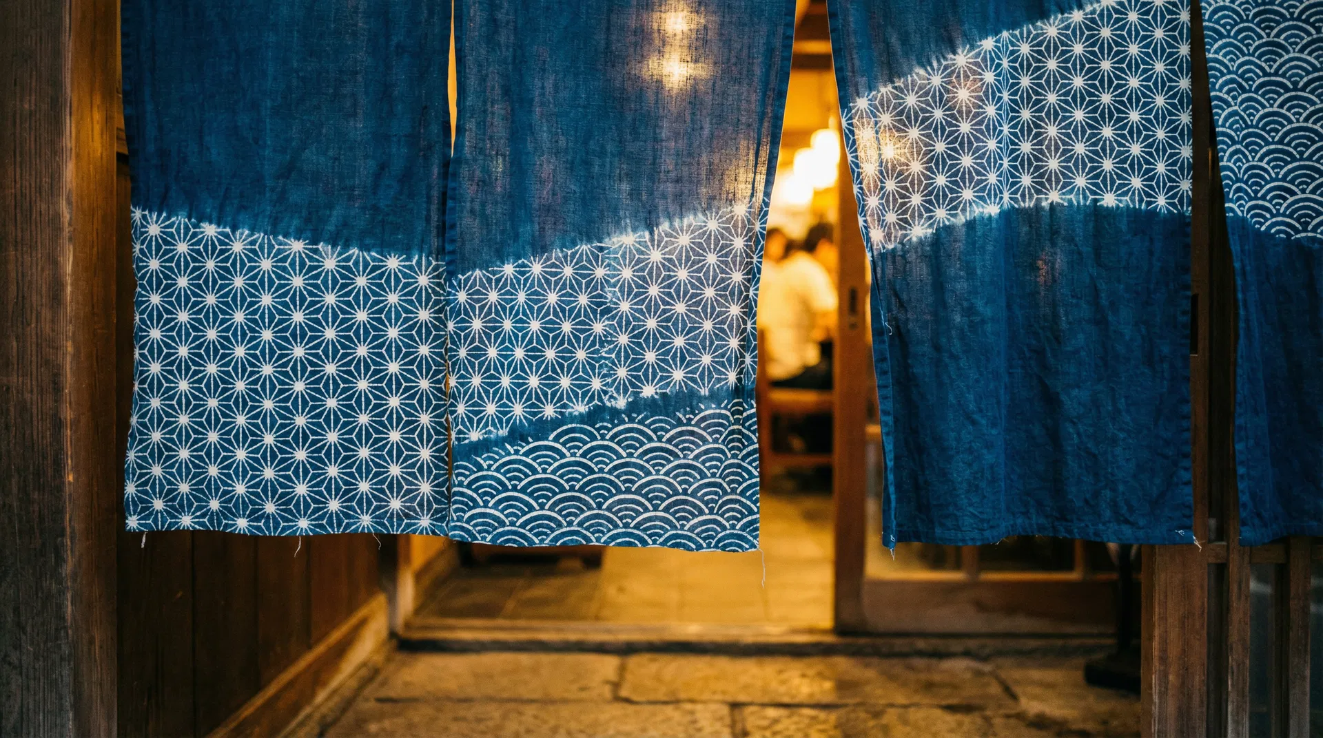 Traditional Japanese noren curtain in indigo blue