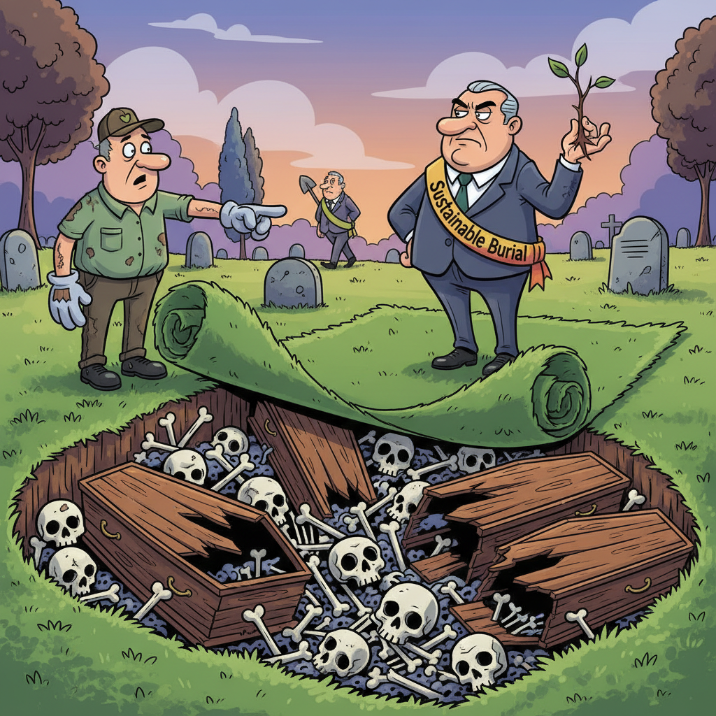 Cemetery Workers Blame Moss for Exposing 'Sustainable Plot Recycling' Initiative