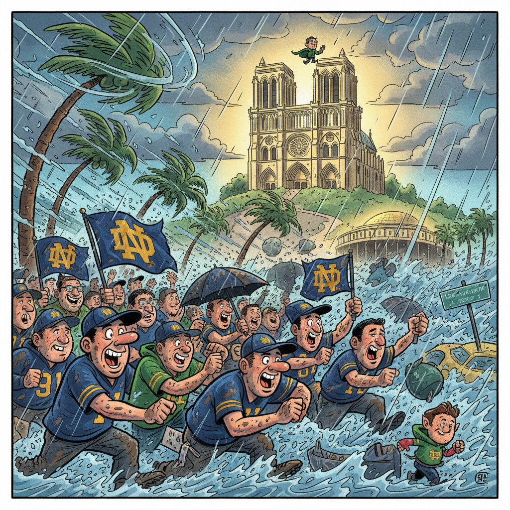 Notre Dame Fans Braved Biblical Deluge To Pay Respects To Coach, Not Actual Saints