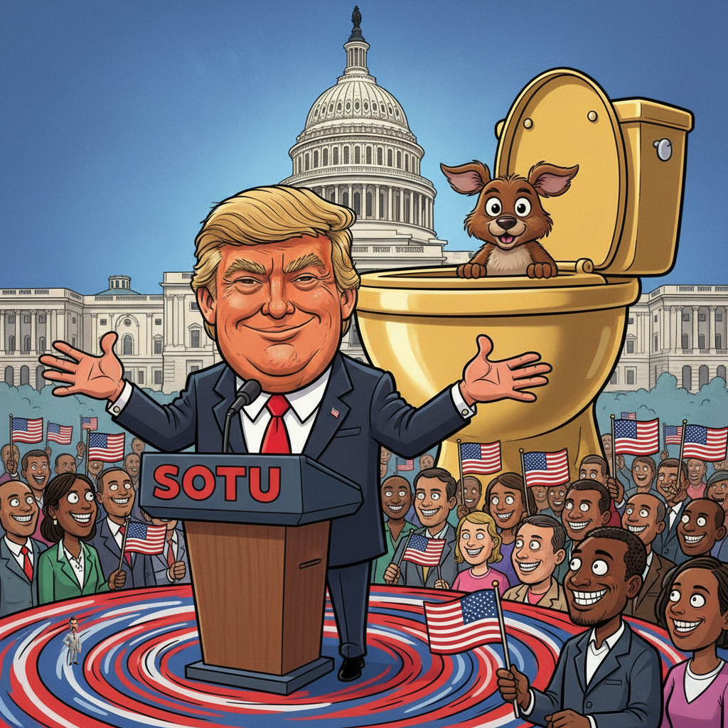 President Trump's SOTU Address Declares Nation 'Great Again, Again,' Citing Record-Breaking Gold-Plated Toilet Sales