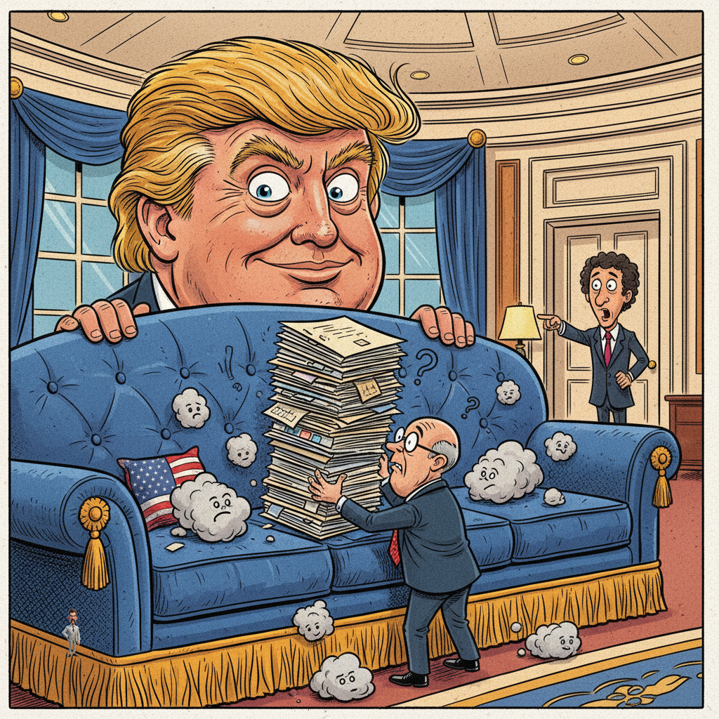 DOJ Confirms Missing Trump-Epstein Files Found Tucked Neatly Behind Oval Office Couch Cushions