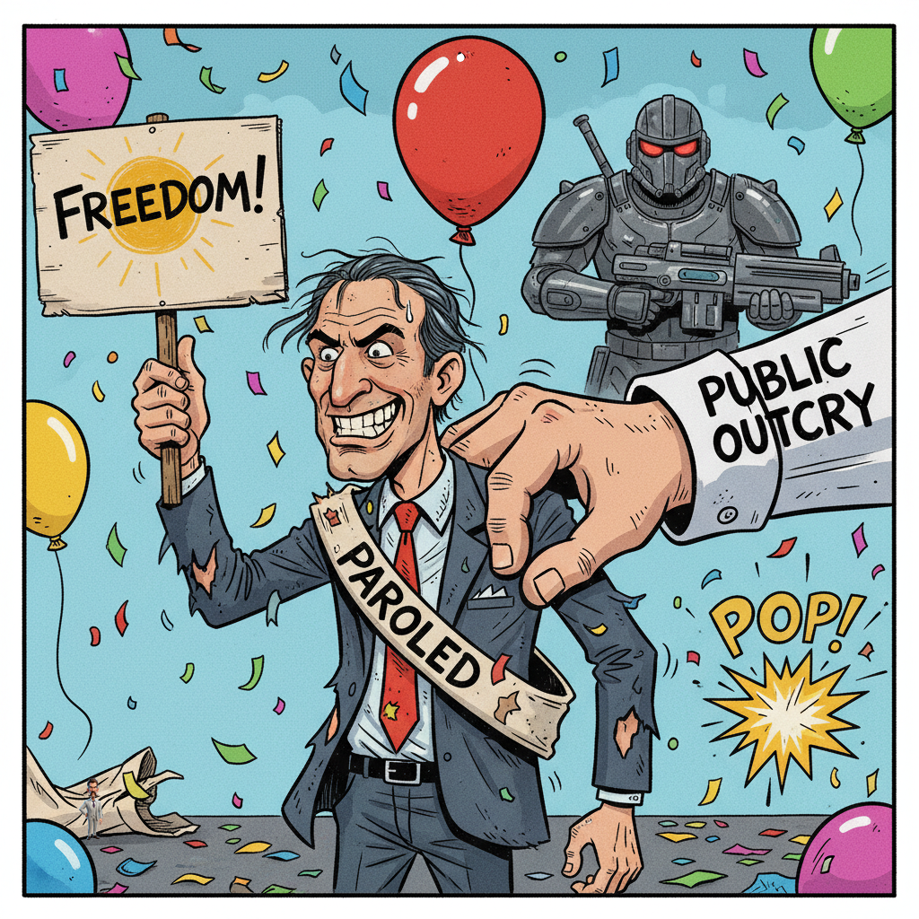 Satirical Take on: Child predator cleared for parole arrested after surprise wa