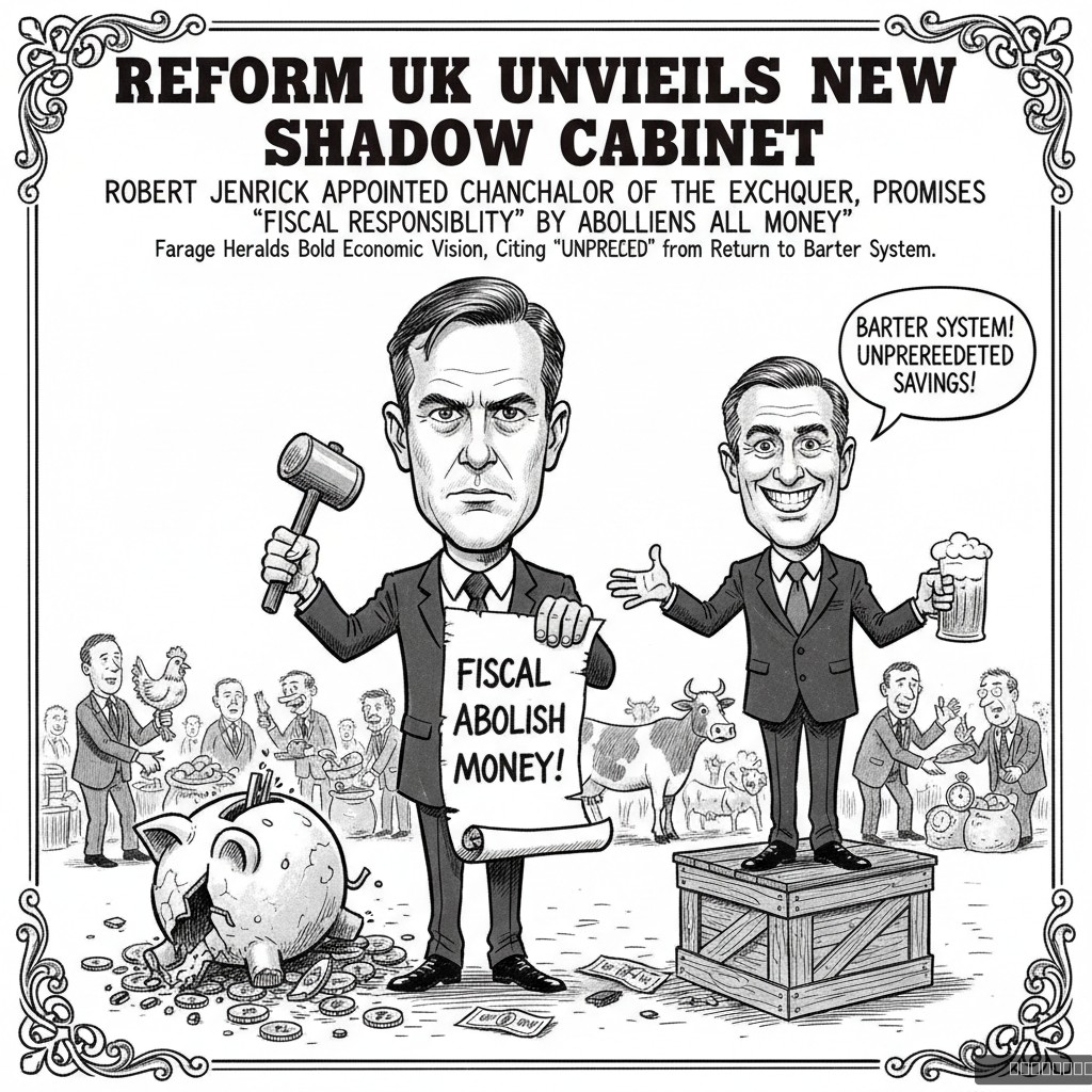 Reform UK Unveils New Shadow Cabinet: Robert Jenrick Appointed Chancellor of the Exchequer, Promises 'Fiscal Responsibility' by Abolishing All Money