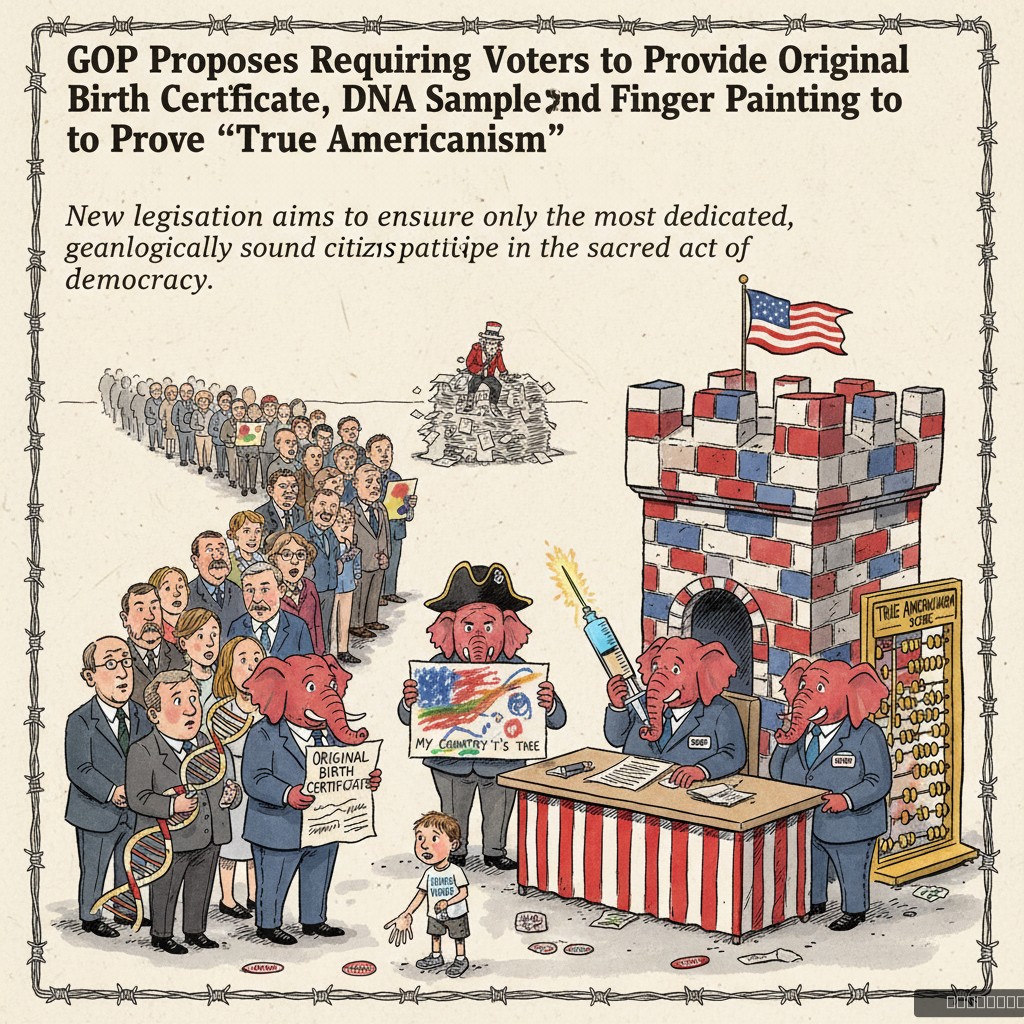 GOP Proposes Requiring Voters to Provide Original Birth Certificate, DNA Sample, and Childhood Finger Painting to Prove 'True Americanism'