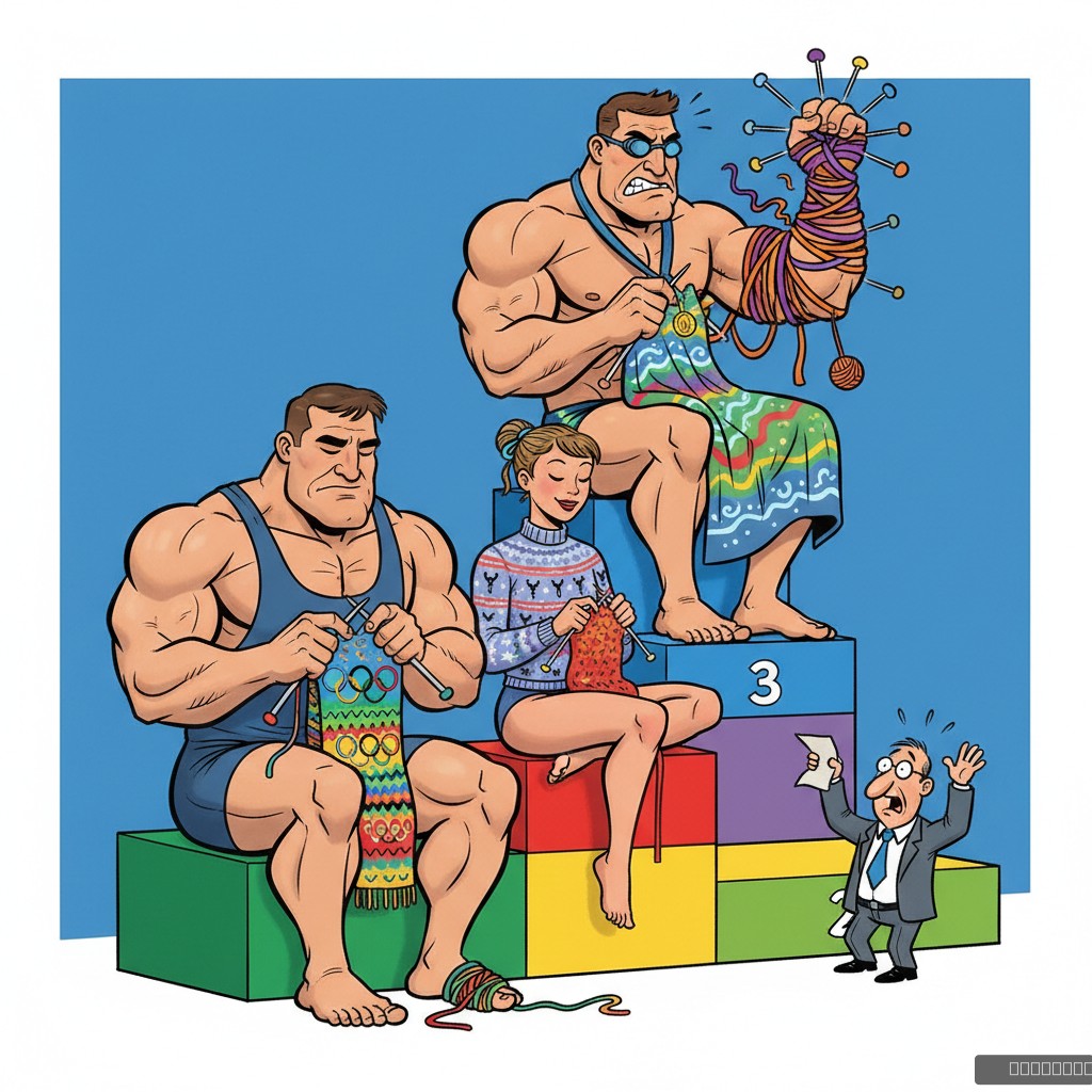 Satirical Take on: On pins and needles: Why Olympians pass the time knitting