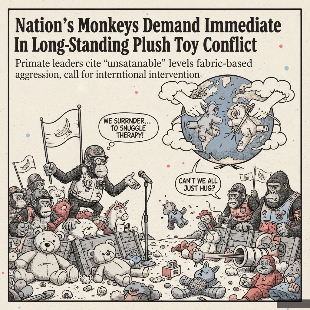 Nation’s Monkeys Demand Immediate Ceasefire In Long-Standing Plush Toy Conflict