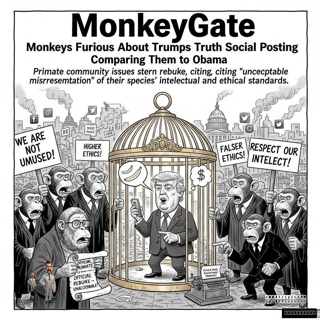 MonkeyGate - Monkeys Furious at Trump’s Truth Social Posting Comparing Them to Obama