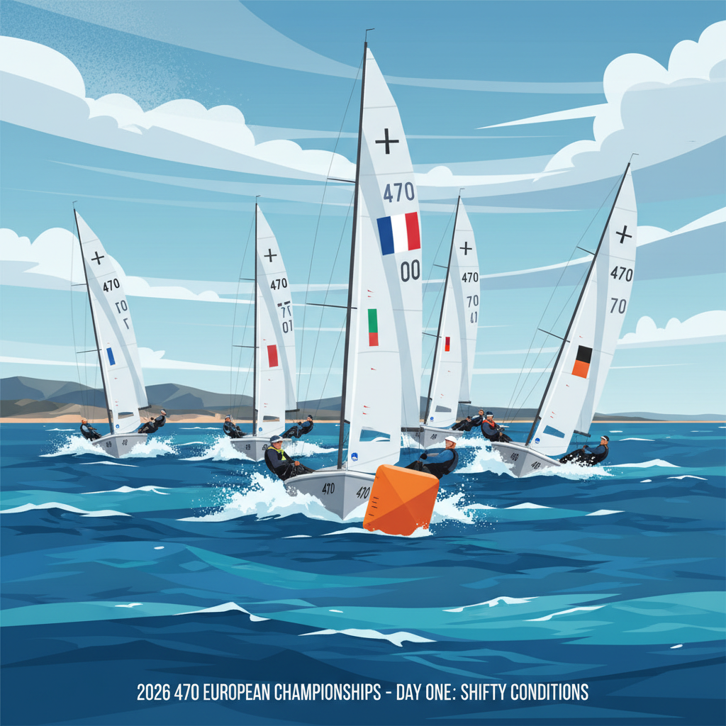 470 Europeans Kick Off: Shifty Conditions Test Fleet on Day One