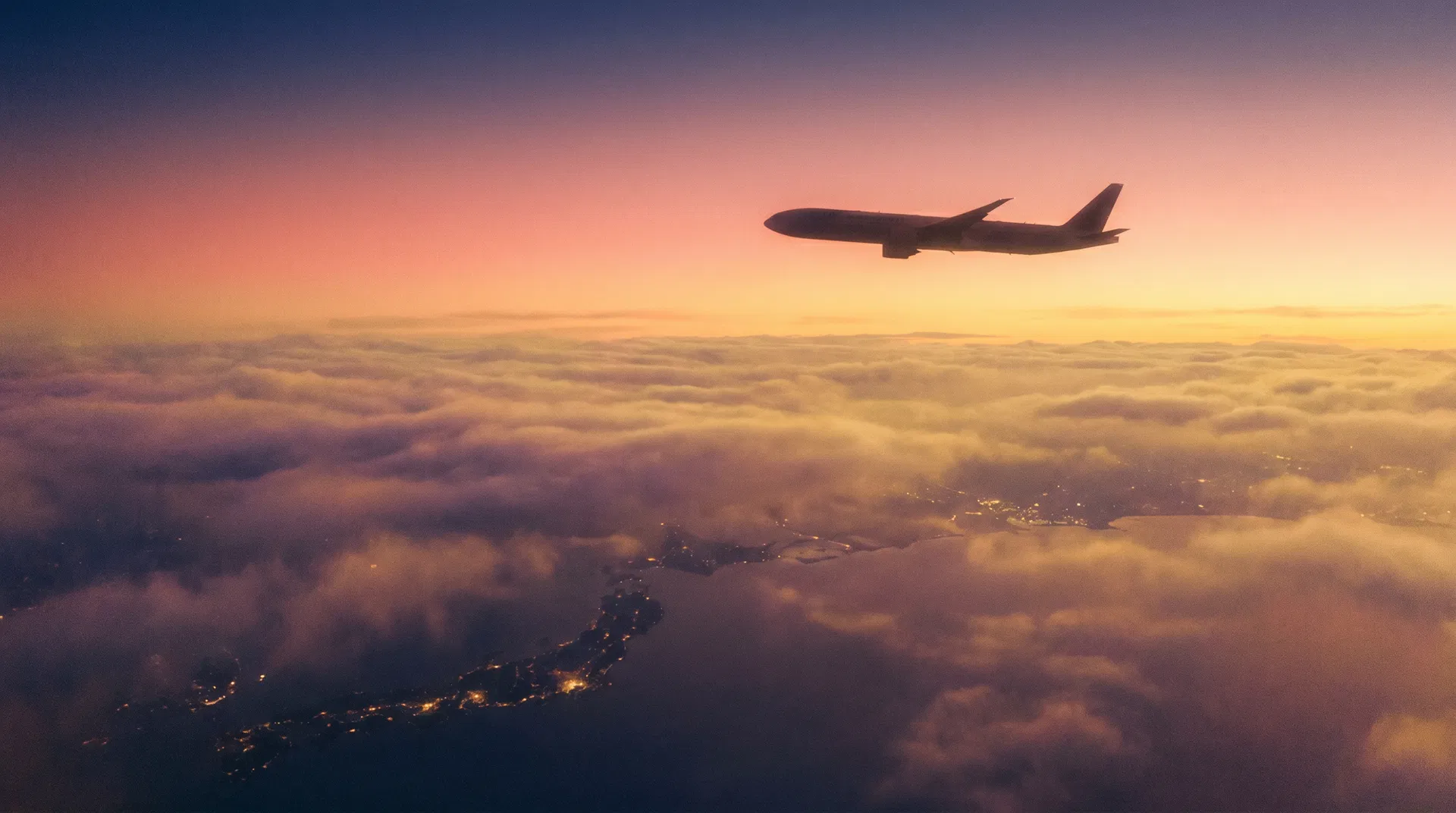Airplane flying above clouds