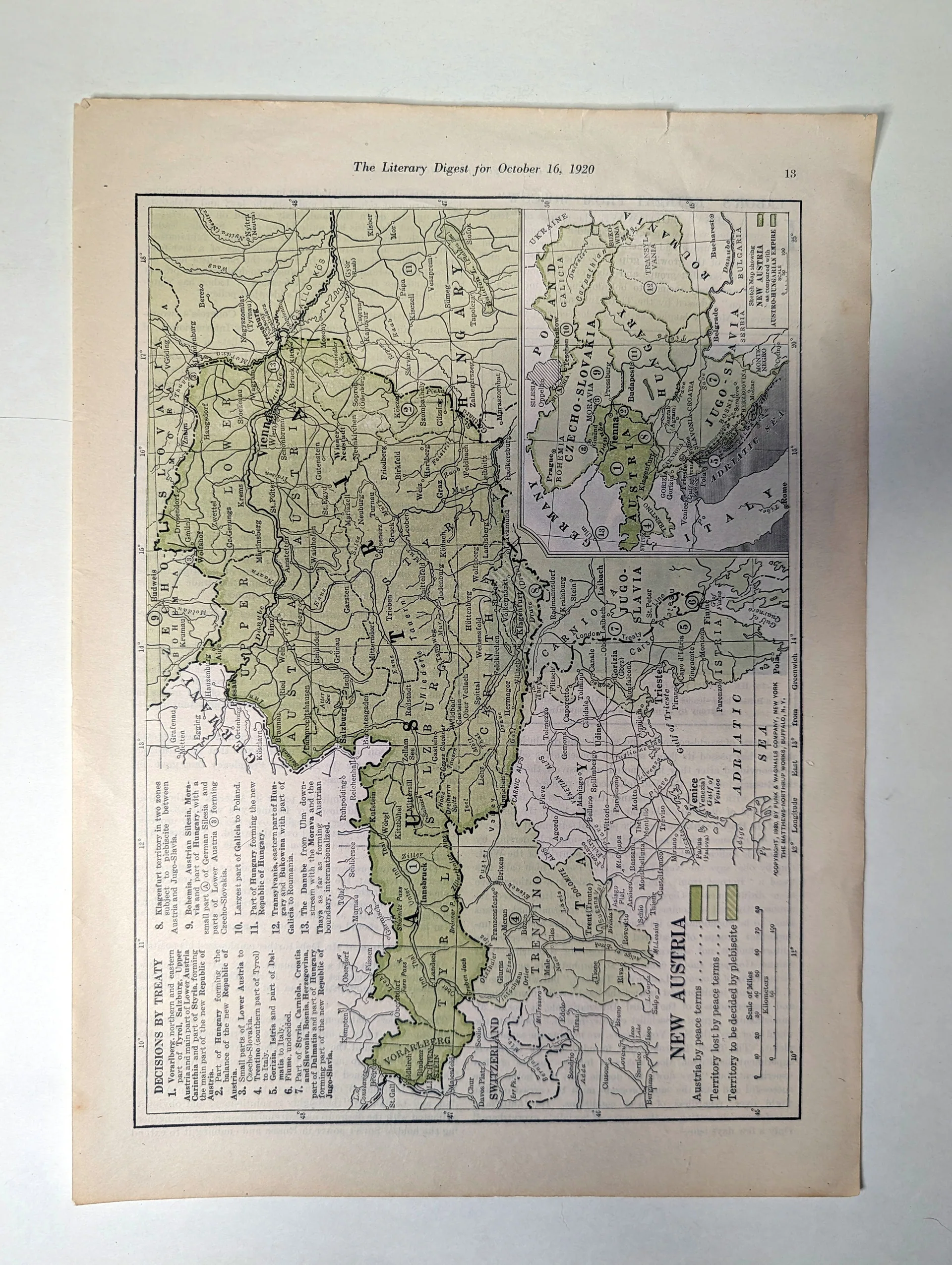 Full 'New Austria' sketch map from The Literary Digest, October 16, 1920