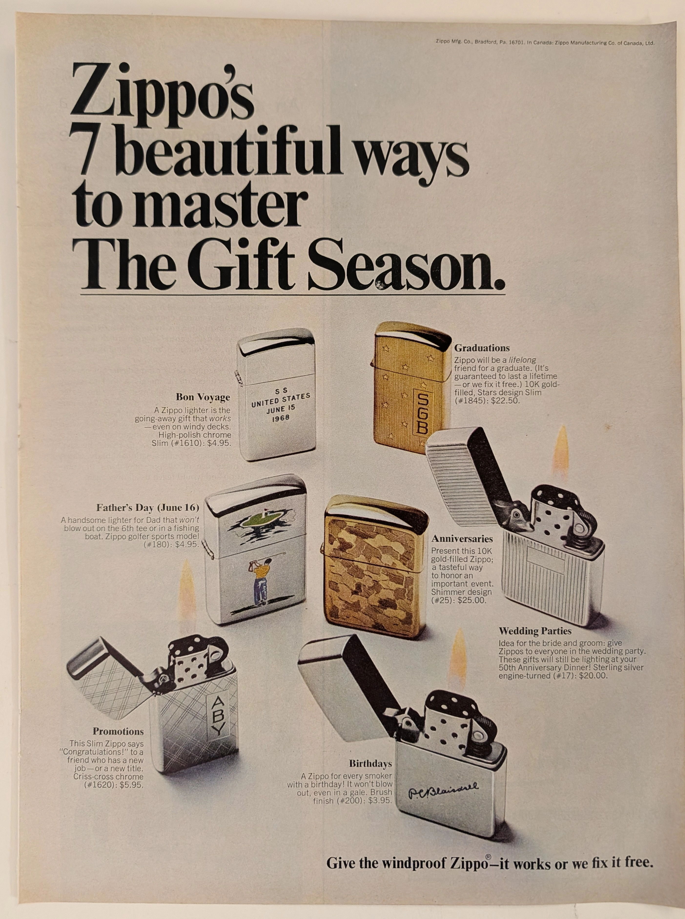 The Time Traveller's Dossier: The Archive of the Immortal Flame – The 1968 Zippo "7 Beautiful Ways" Advertisement