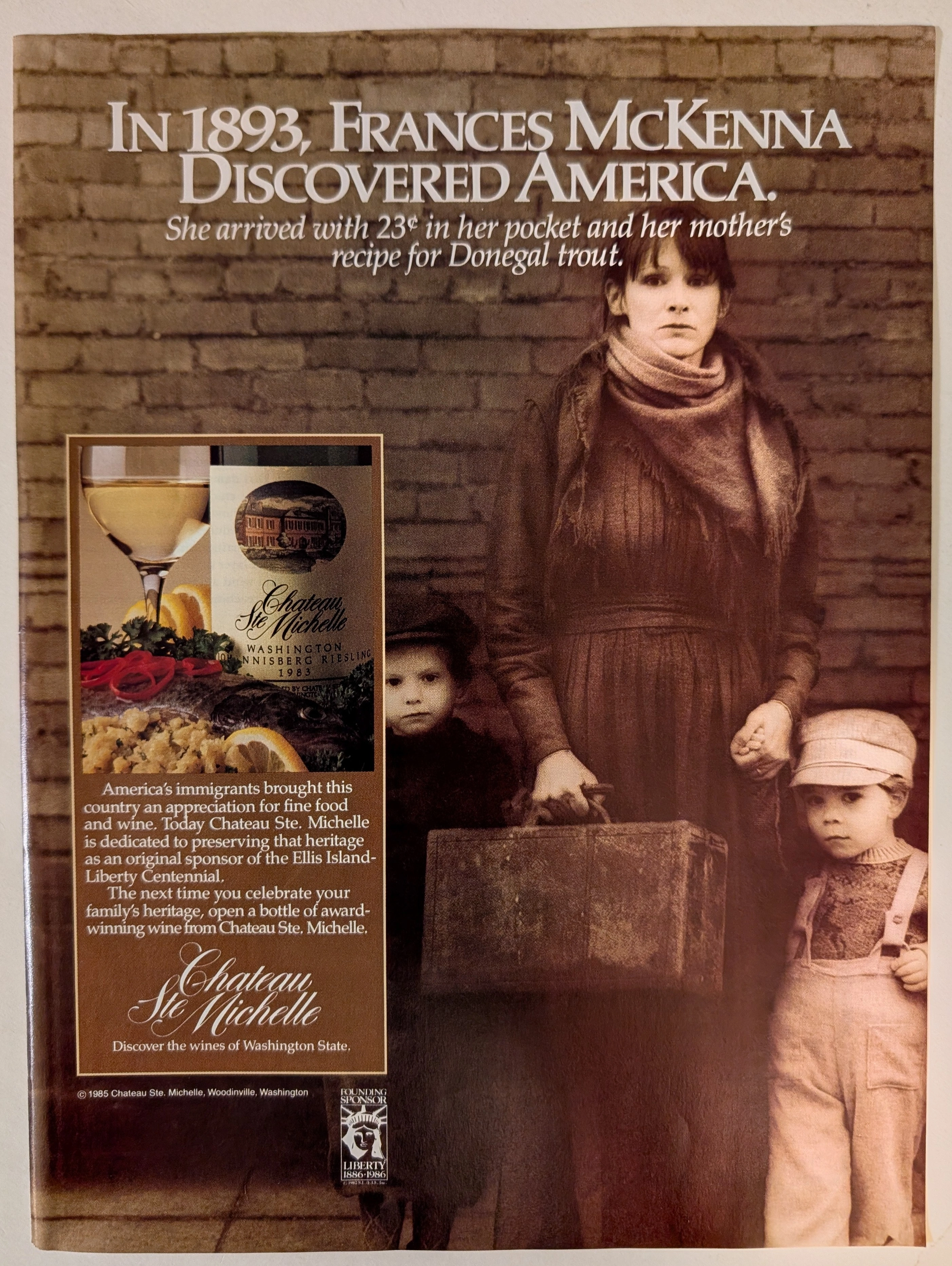 The Time Traveller’s Dossier: 1985 Chateau Ste. Michelle Johannisberg Riesling Vintage Advertisement — The Heritage of Arrival — The Record Institute Journal