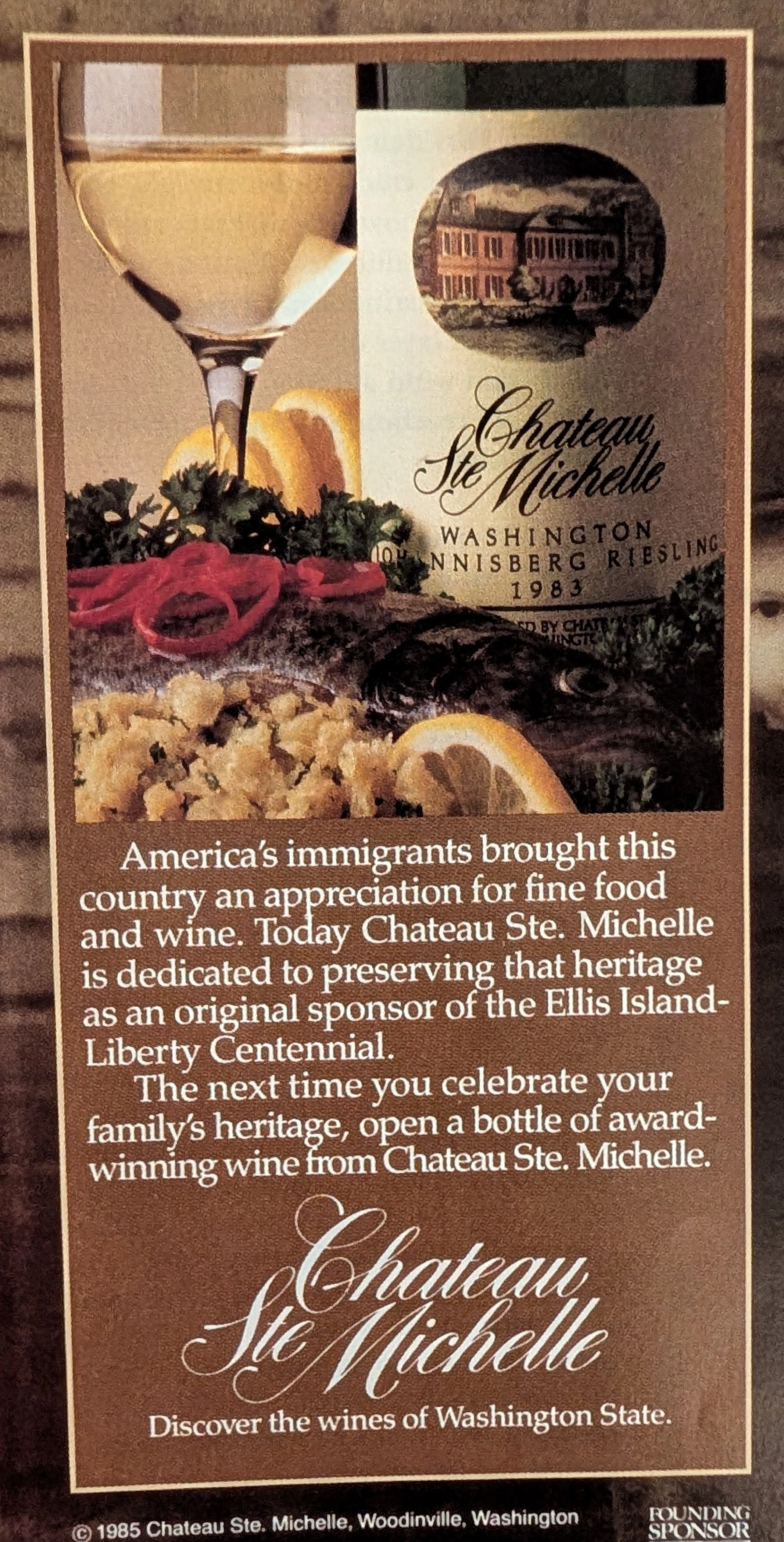 The Time Traveller’s Dossier: 1985 Chateau Ste. Michelle Johannisberg Riesling Vintage Advertisement — The Heritage of Arrival — The Record Institute Journal