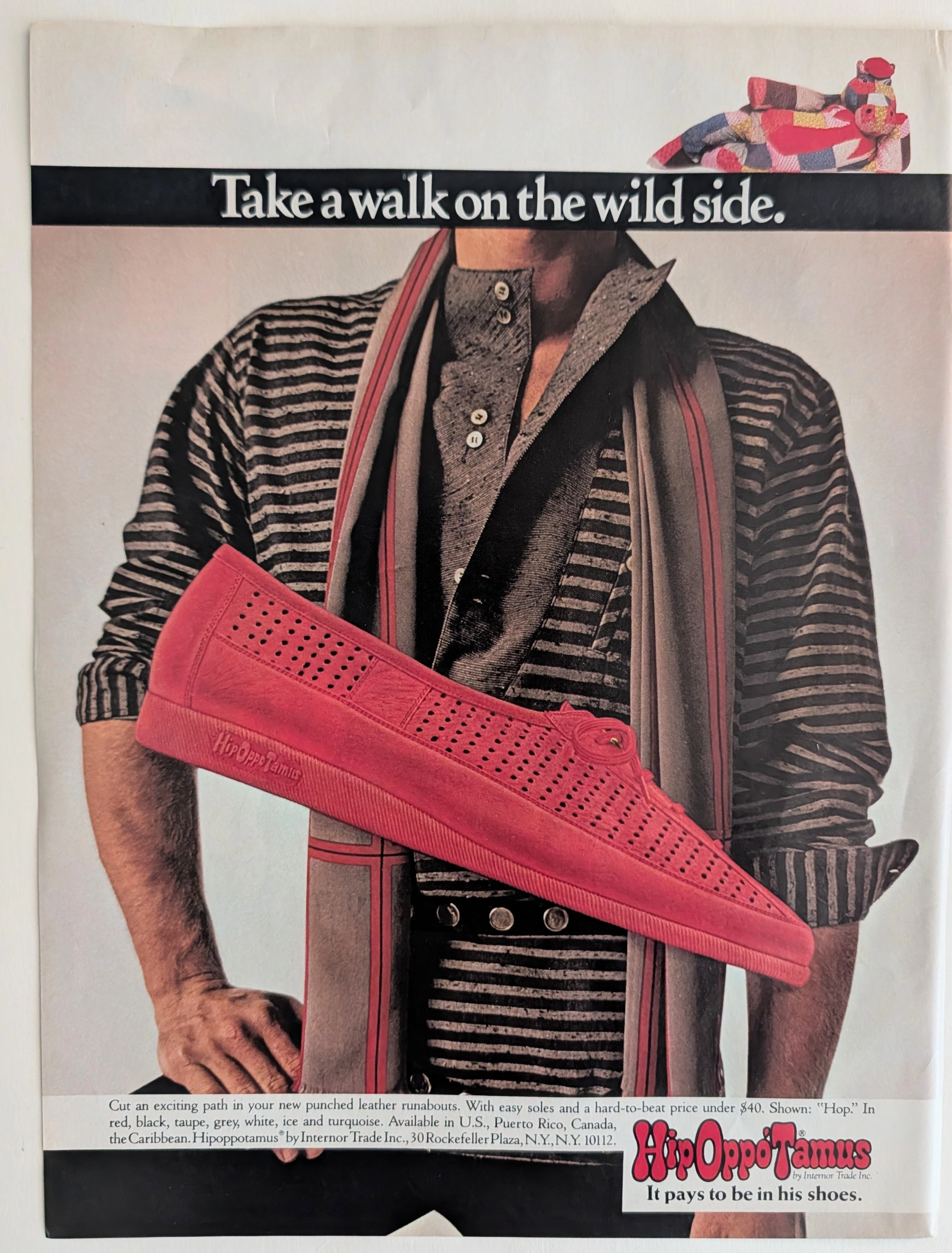 1981 HipOppoTamus "Hop" Leather Shoe Vintage Advertisement (1981) — Class C vintage Lifestyle & Vice