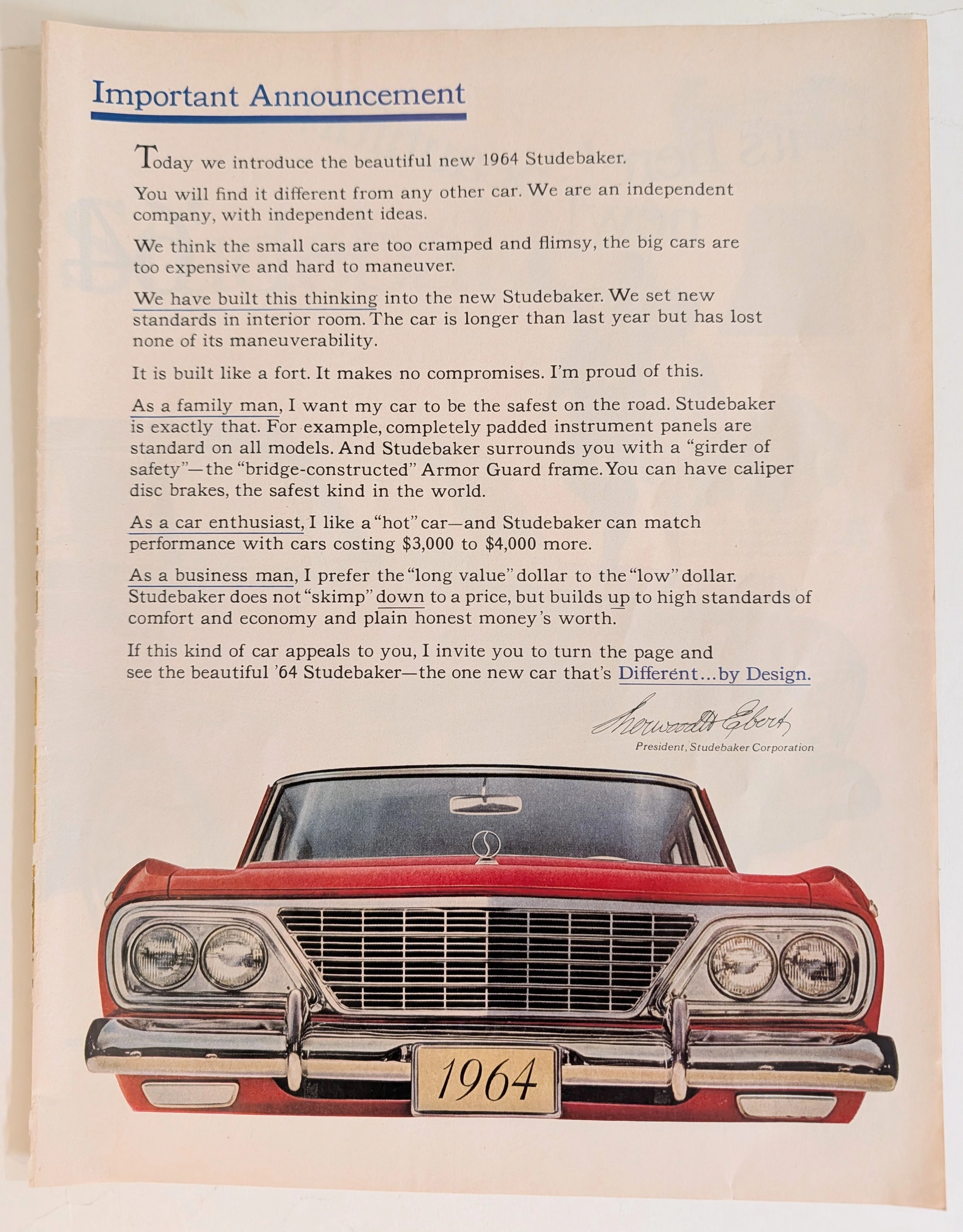 The Time Traveller's Dossier : 1964 Studebaker - The Final Defiance of the Independent Automaker — related article